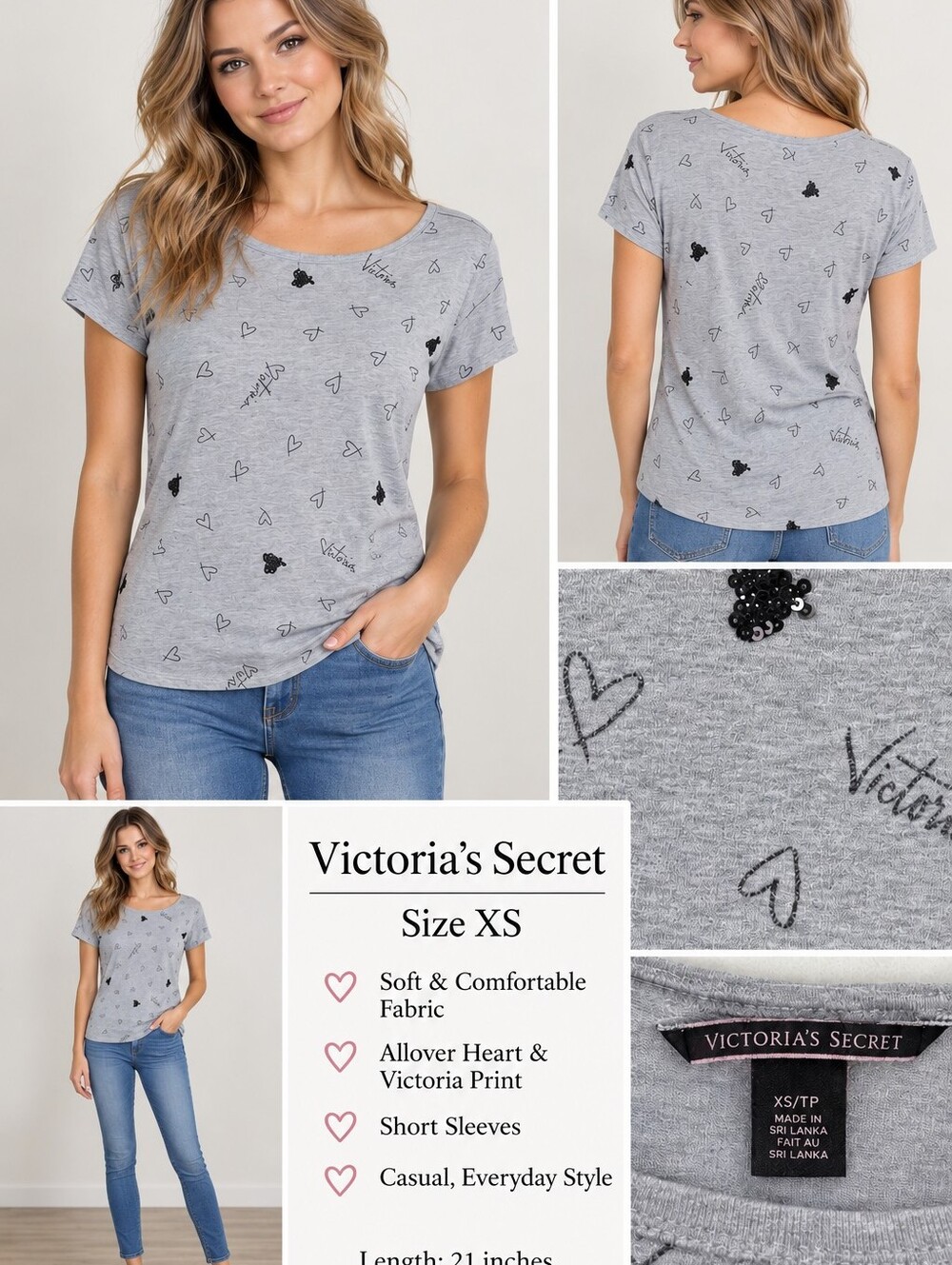 Victoria's Secret Bling Hearts Logo Tee